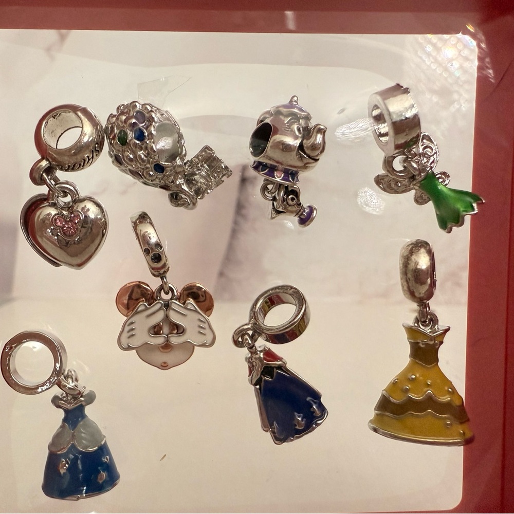 8 Disney Charm Bundle- Includes-Belle/Cinderella/Anna/Mickey Double Dangle
